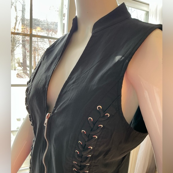 Hearts Rob Lace Up Zip Up Black Vest Criss Cross Open Back Woman’s Large X-Large - Picture 11 of 13
